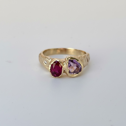 Garnet, Amethyst, Diamond Ring