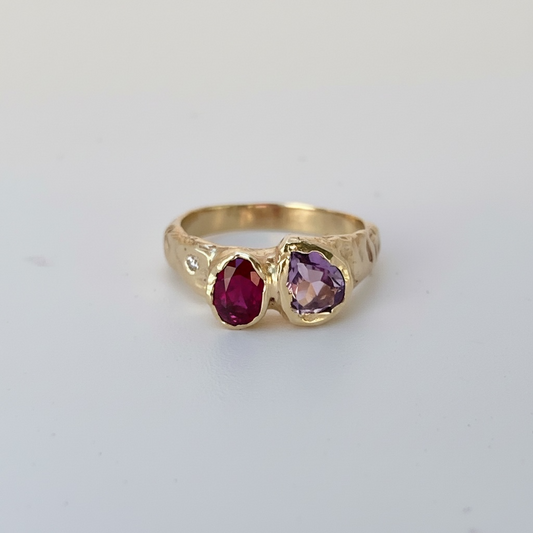 Ruby, Amethyst, Diamond Ring