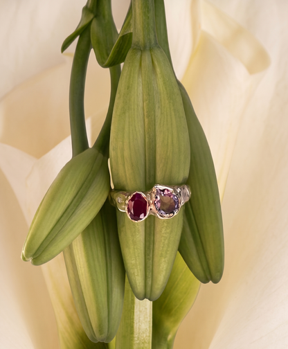 Garnet, Amethyst, Diamond Ring